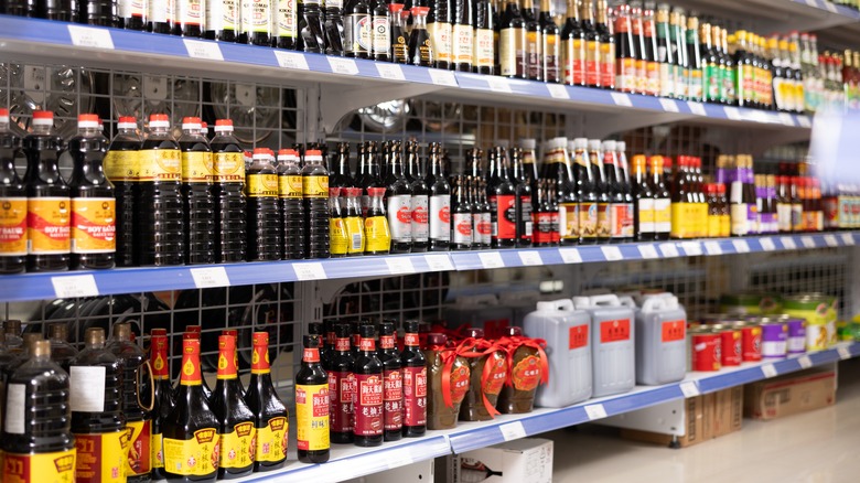 shelves of bottled teriyaki sauce