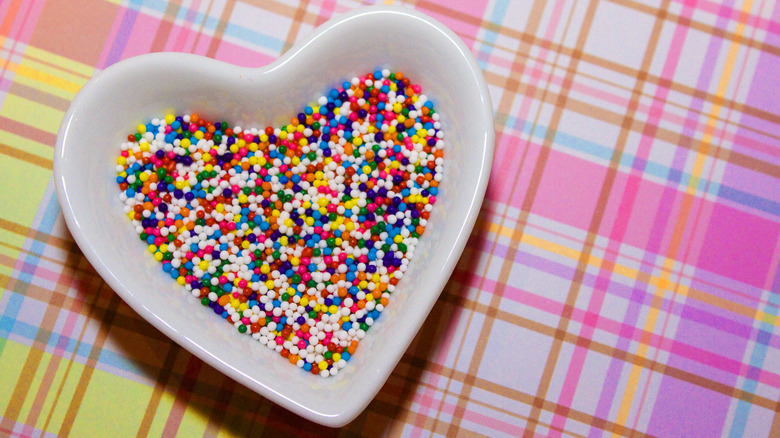 Heart dish with rainbow sprinkles