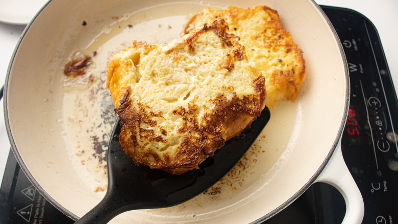 frying toast in skillet