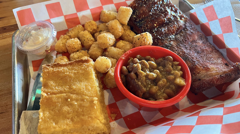 american barbecue ribs with baked beans