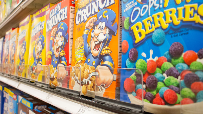 Cap'n Crunch cereal boxes on shelf