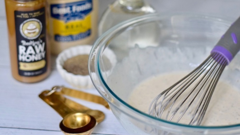 honey, mayonnaise, and vinegar to make dressing