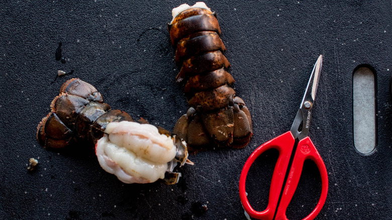 butterflied lobster tail and scissors