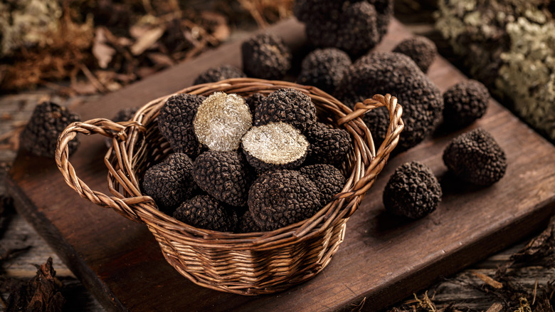 black truffles in basket