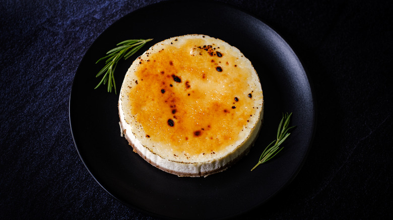 Creme brulee cheesecake on plate