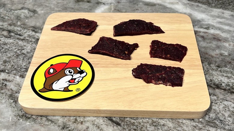 Buc-ee's Bohemian Garlic Beef Jerky strips on board