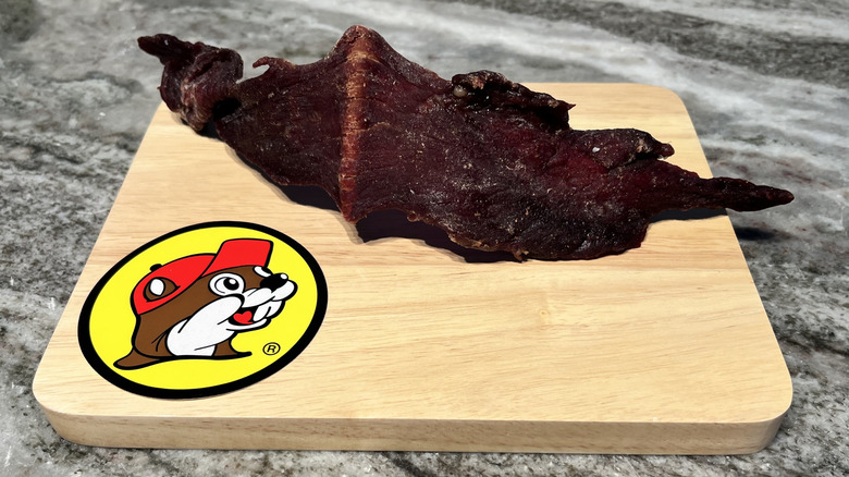 Buc-ee's Sweet And Spicy Beef Jerky strip on board