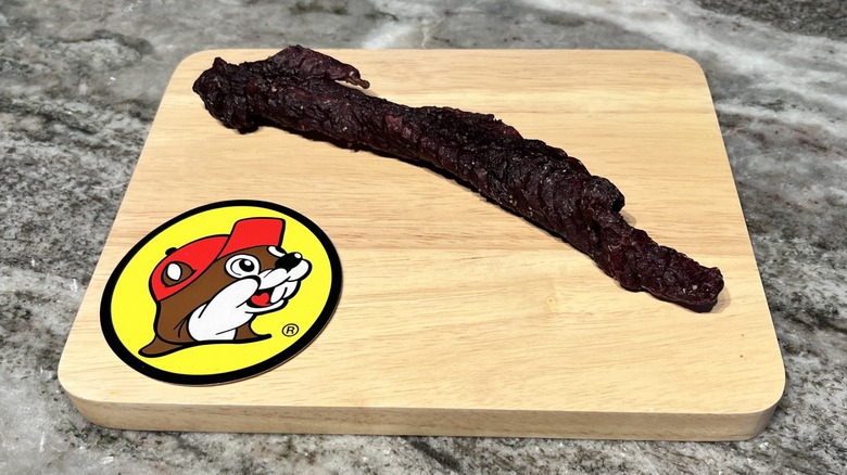 Buc-ee's Mesquite Peppered Beef Jerky strip on board