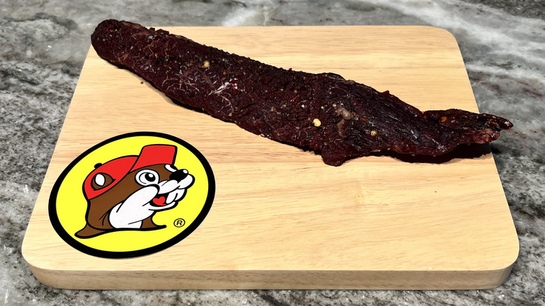 Buc-ee's Lemon Peppered Beef Jerky strip on board