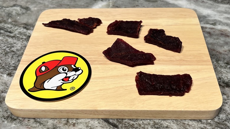 Buc-ee's Hot And Spicy Beef Jerky strips on board