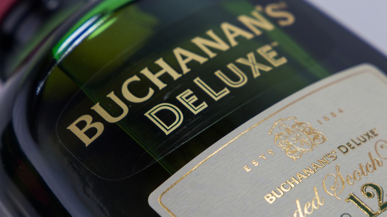 Close up of Buchanan's 12 Year Scotch bottle