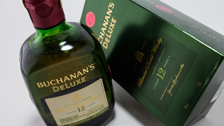 Bottle and box of Buchanan's 12 Year Scotch 