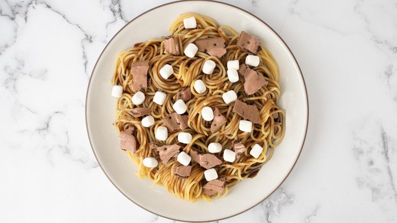 spaghetti with marshmallows