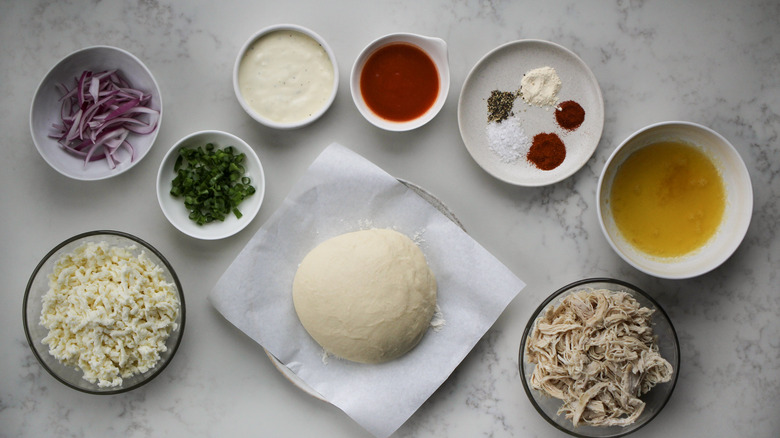 ingredients for buffalo blue cheese chicken pizza