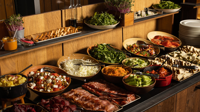 Buffet with meats and vegetables 