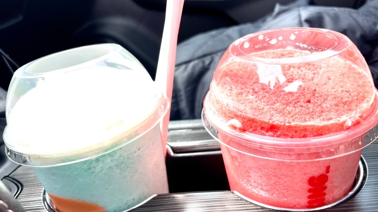 two slushies in cup holder