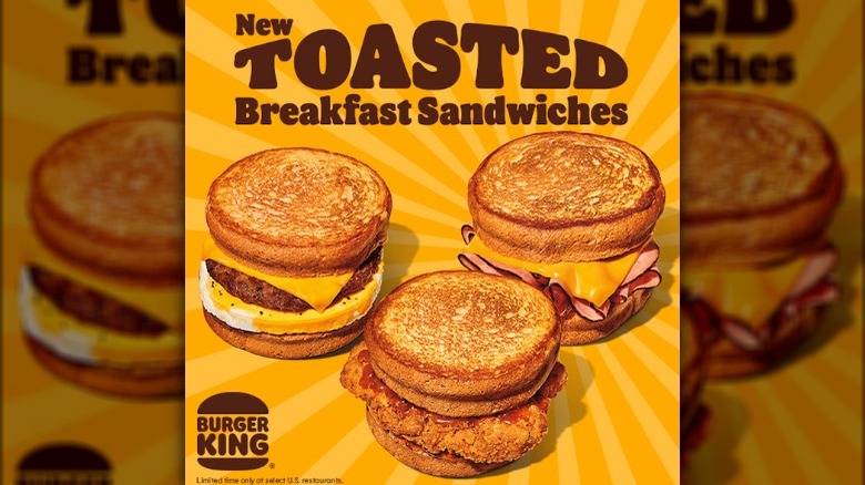 Ad for Burger King toasted breakfast sandwiches