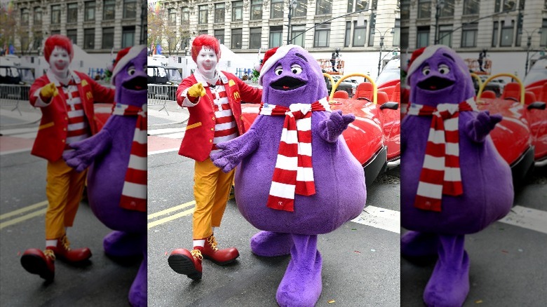 Ronald McDonald and Grimace mascots