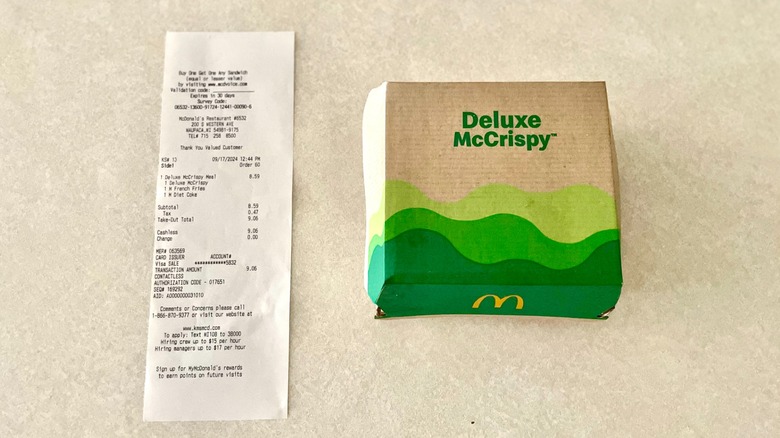 mcdonalds chicken sandwich with receipt