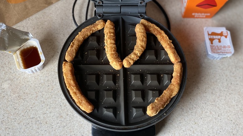 Chicken fries in waffle iron