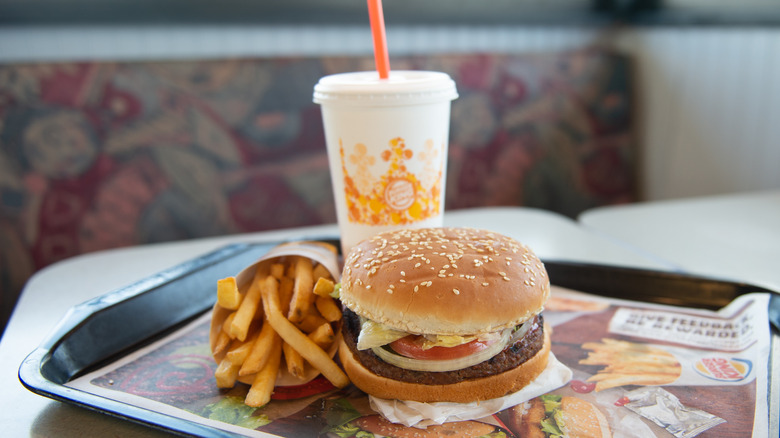 Whopper with fries and a white drink