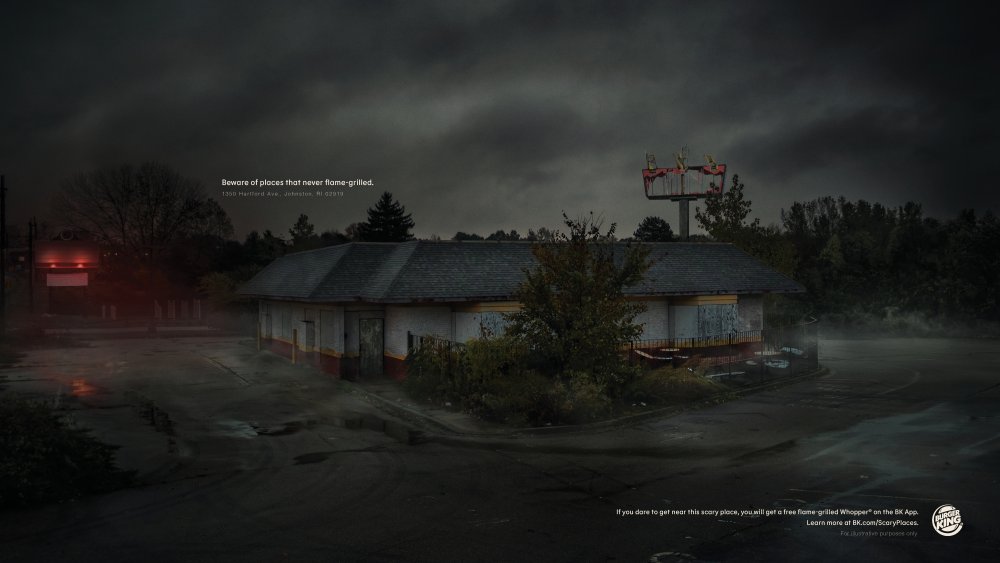 one of five images from Burger King "scary places" ad campaign