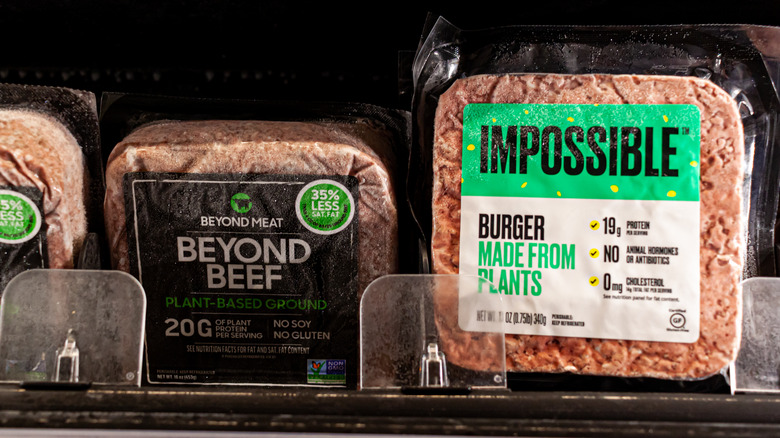 beyond beef and impossible burger on shelf