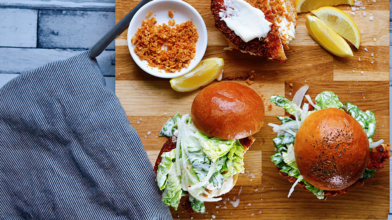 Caesar salad burgers and ingredients