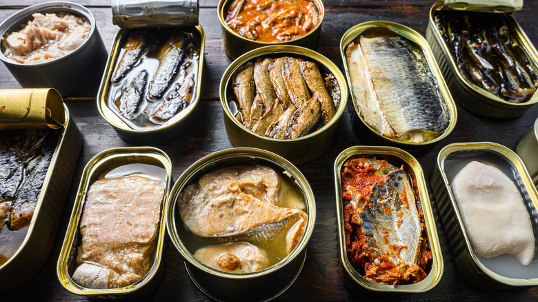 Various tinned fishes