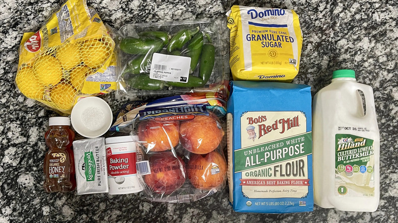 ingredients for butter swim biscuits with peach jalapeno jam