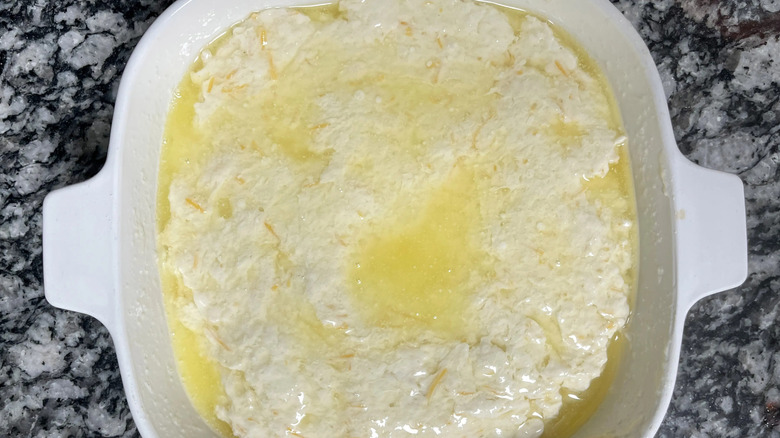 Buttery batter in baking dish