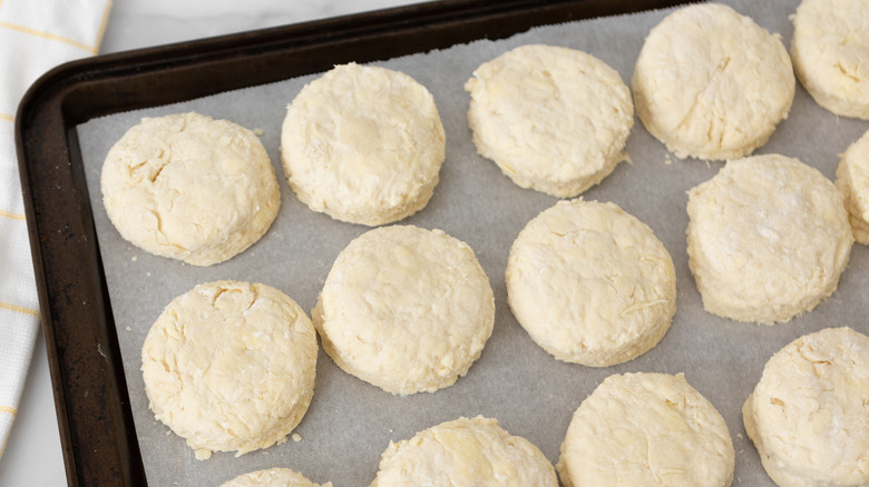 Unbaked biscuits on a pan