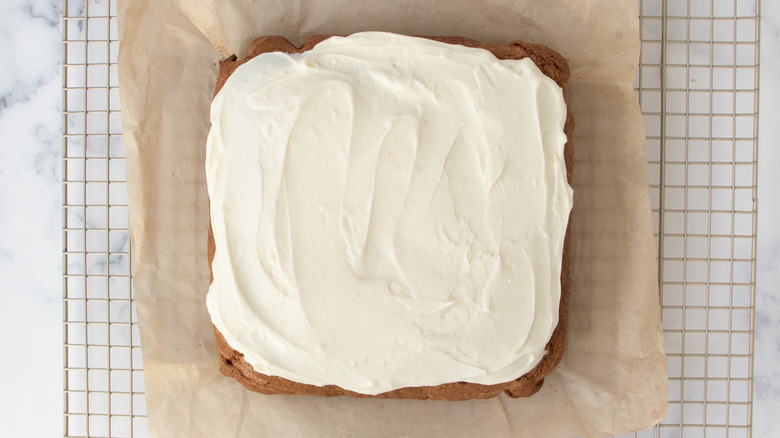 large unsliced blondie on cooling rack