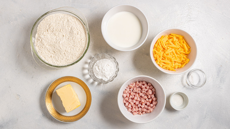 Ingredients for ham and cheese biscuits