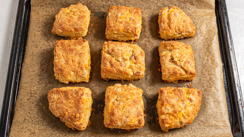 Baked biscuits on a baking tray