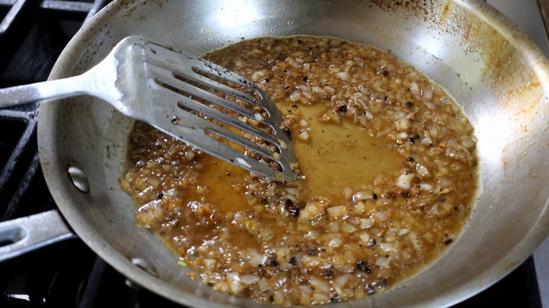 deglazing skillet with brandy