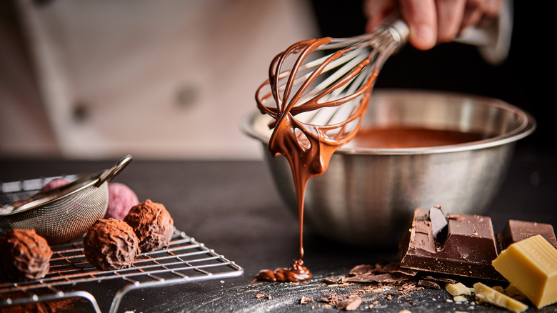 Melted chocolate on a whisk