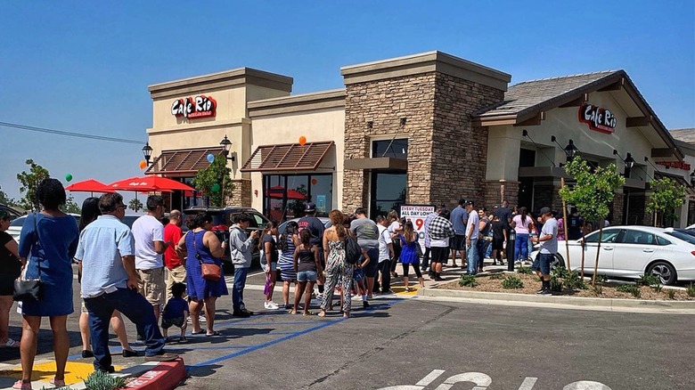 Long line outside Cafe Rio