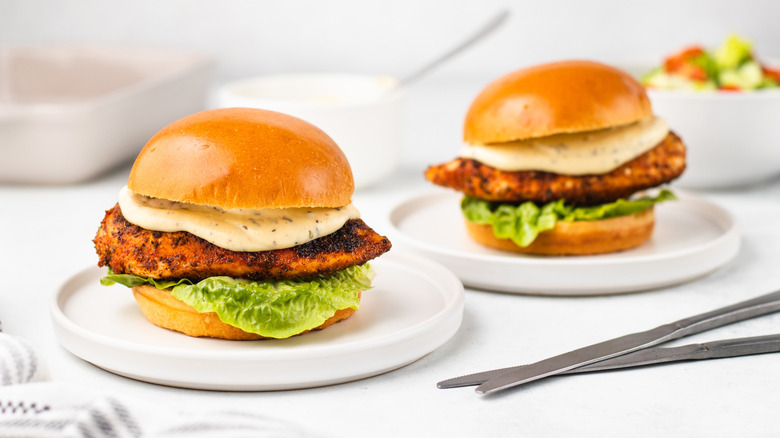 Two cajun chicken Alfredo sandwiches