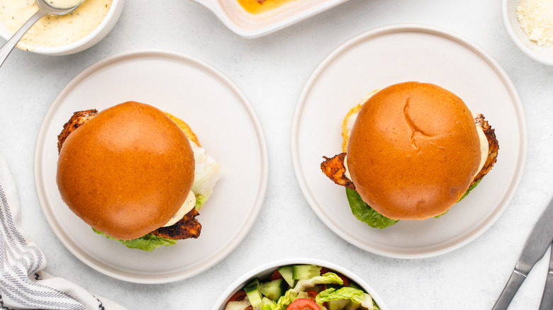 Two Cajun chicken Alfredo sandwiches