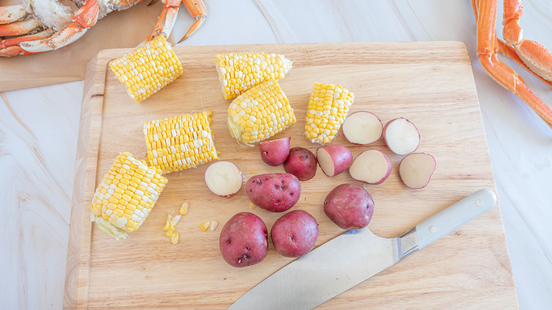 cutting corn and potatoes