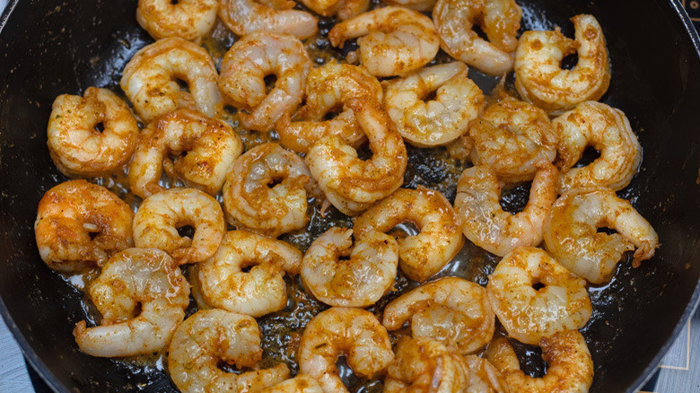 halfway through cooking shrimp