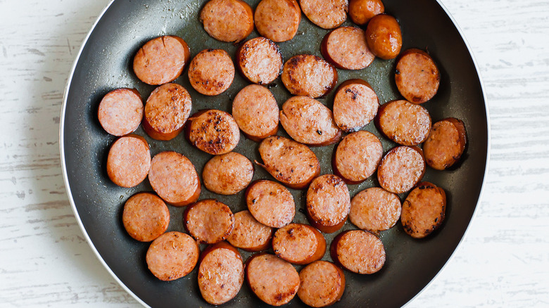 cooked Cajun smoked sausage slices