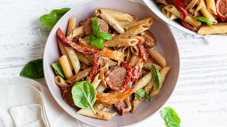 bowl of Cajun smoked sausage pasta