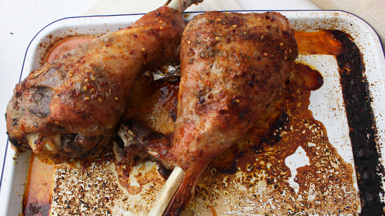 roasted turkey legs on pan