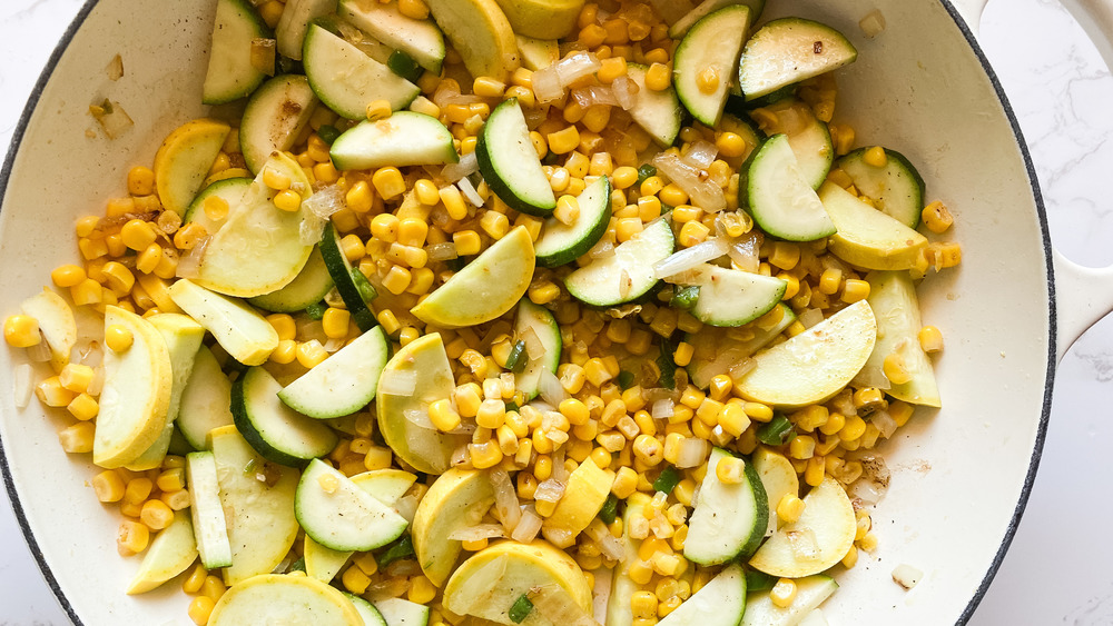 cooking zucchini and corn