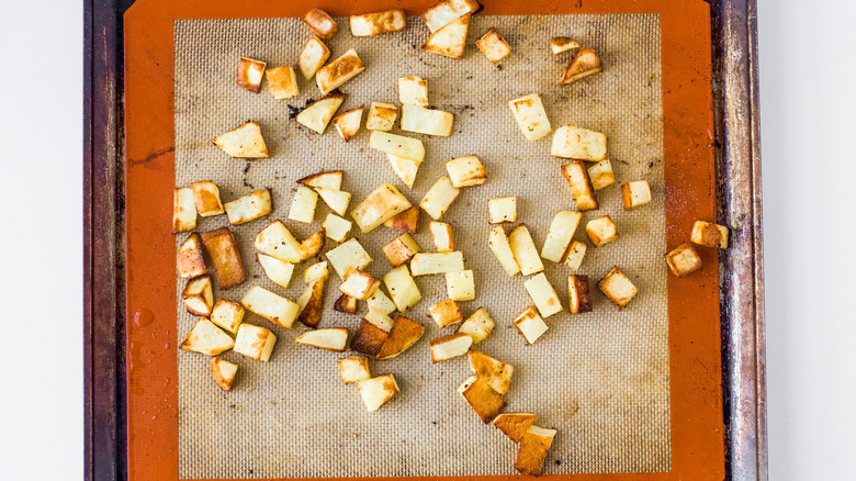 potatoes roasted on baking sheet