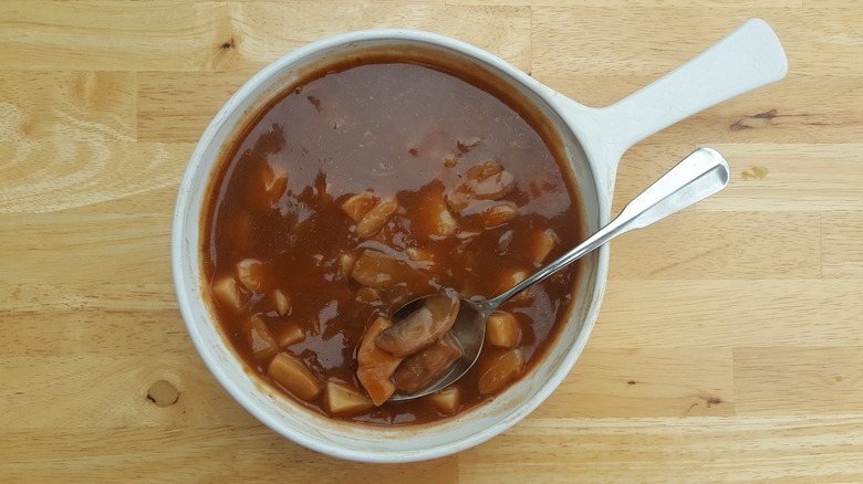 bowl of steak and potato