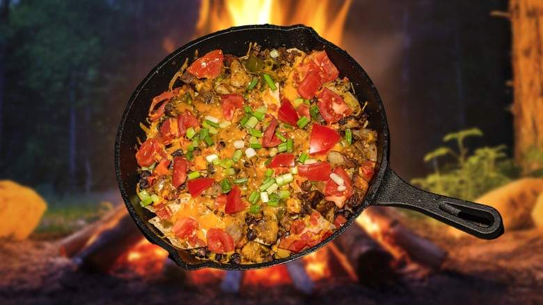 Campfire nachos in skillet