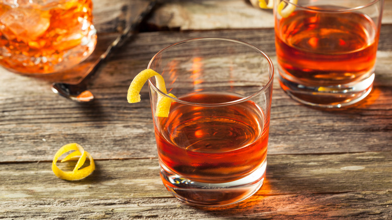 Old fashioned cocktails on a table